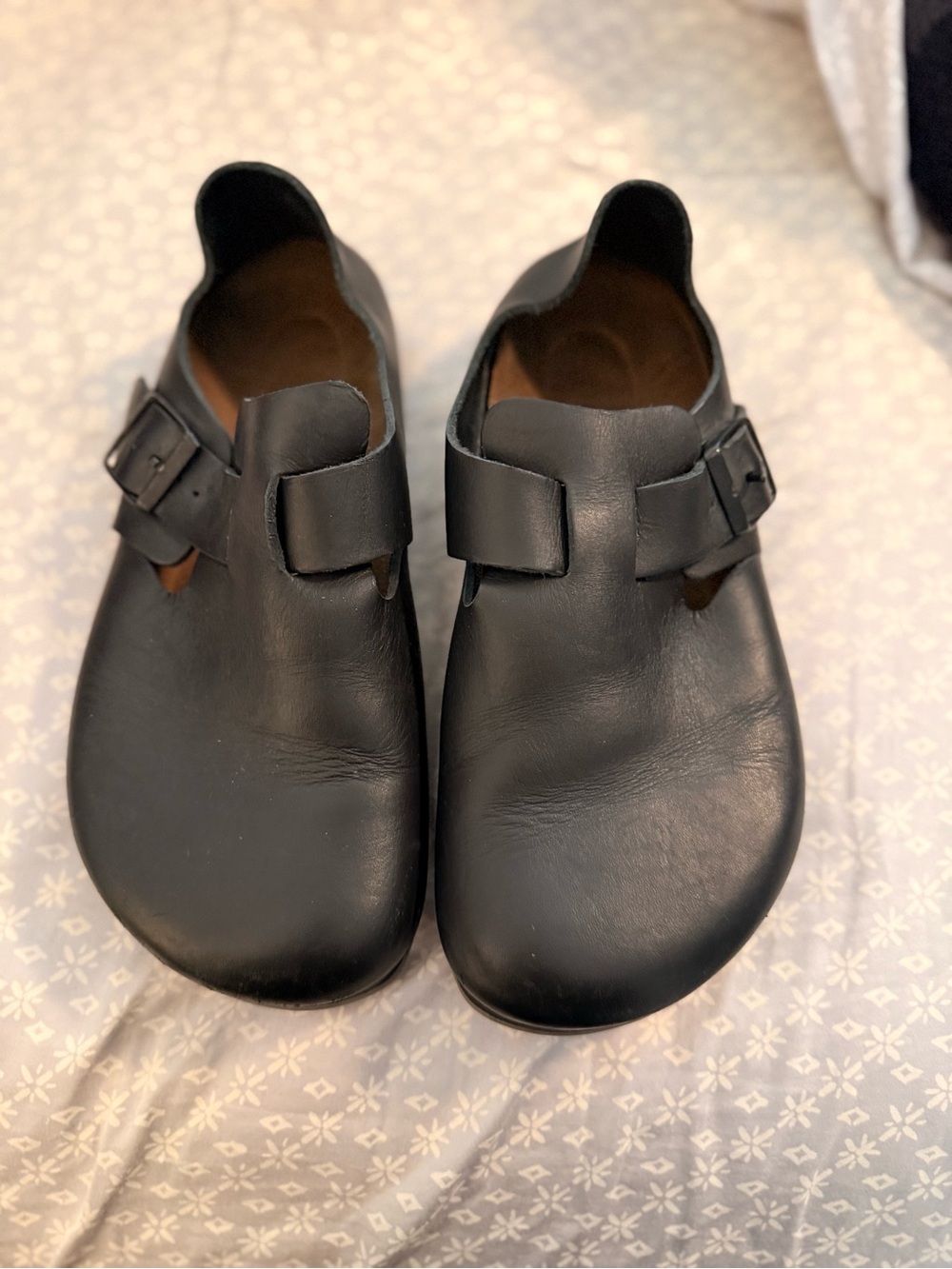 Birkenstock Black Leather Slip-On Clogs with Buckle
